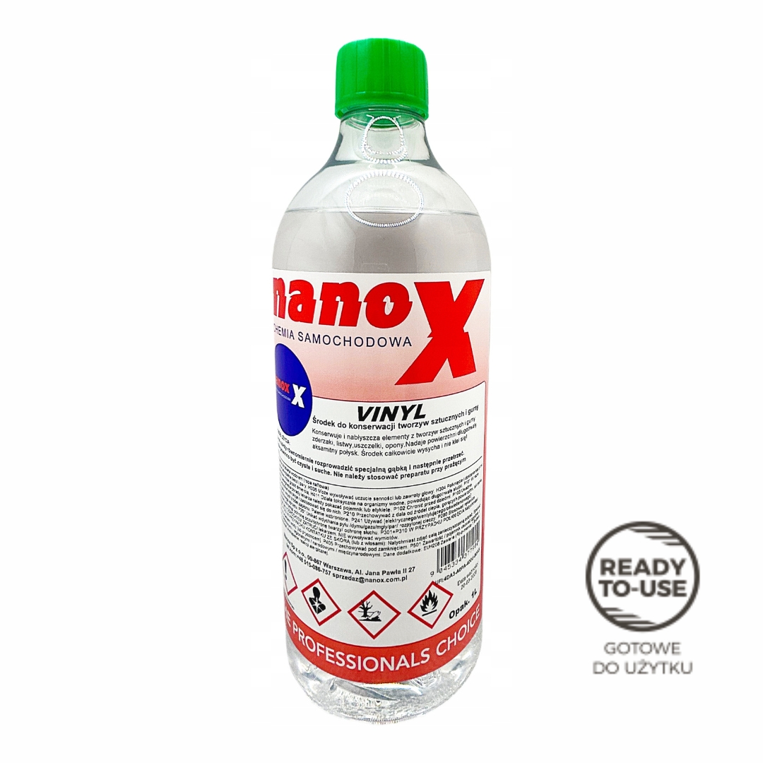 Nanox-Vinyl-1L-Do-konserwacji-tworzyw-nablyszcza-odswieza-opony NanoX VINYL 1L – Środek do renowacji plastików i gumy | Nie klei się! | Aksamitny Połysk - obrazek 1